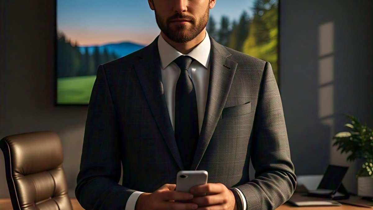 Advogado segurando seu celular