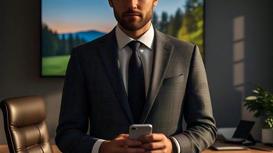 Advogado segurando seu celular